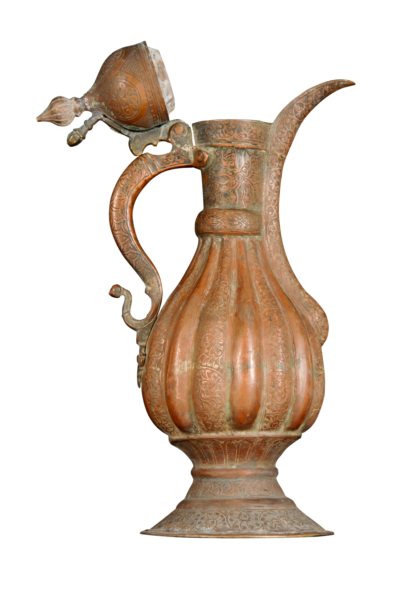 An antique copper jug with artistic chasing and engraving 13643646 PNG