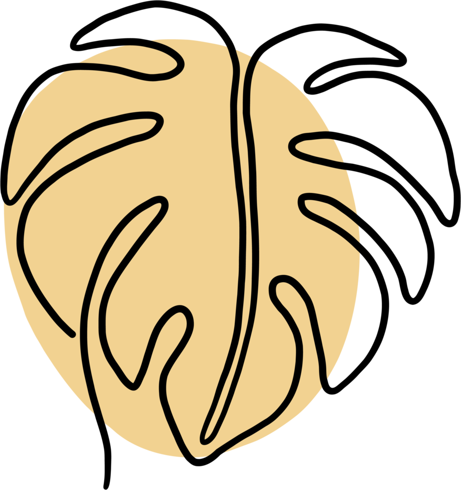 simplicity monstera leaf freehand continuous line drawing png