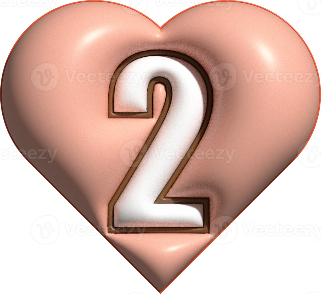 cute 3D number in heart shape decoration png