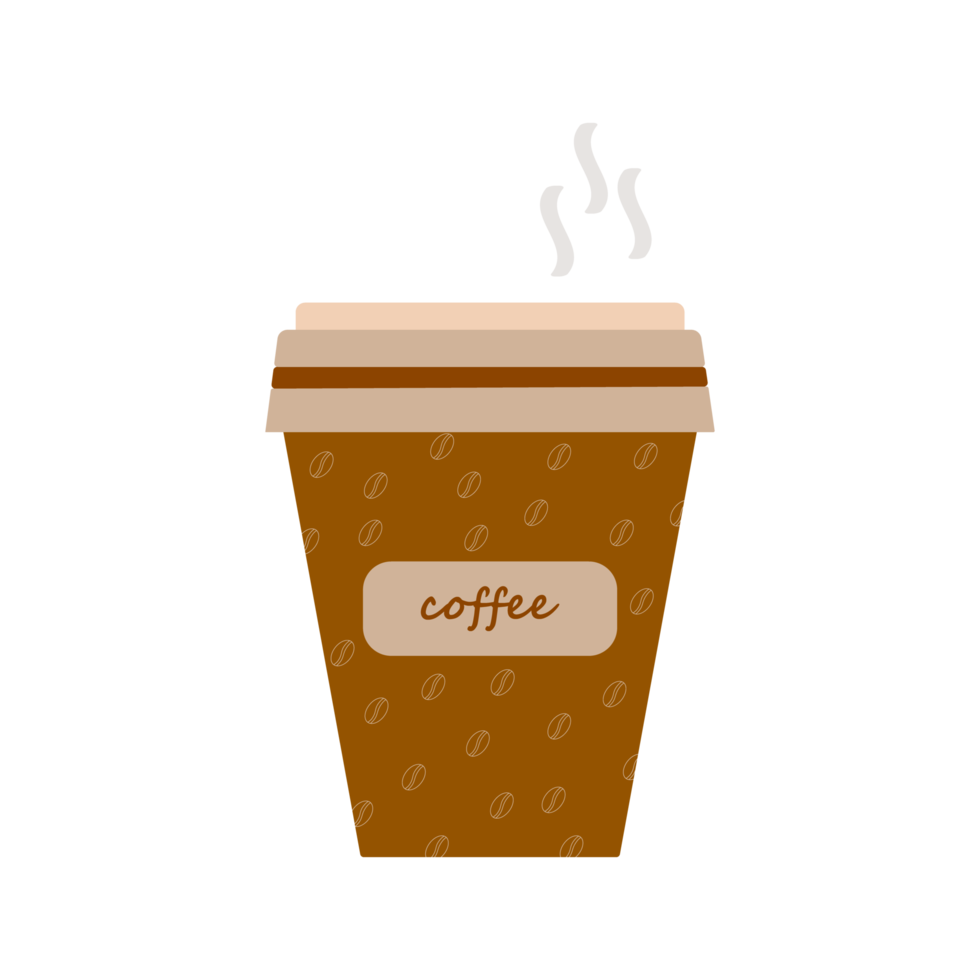 Cardboard glass with a lid with the inscription coffee.Coffee Cup isolated .Coffee with smoke. png