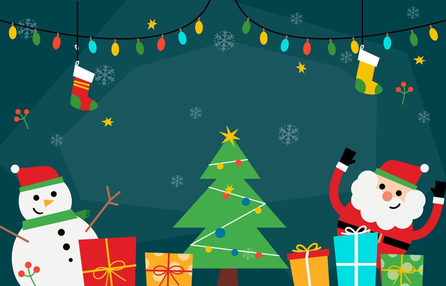 Holiday Party Children With Santa And Snowman Background vector