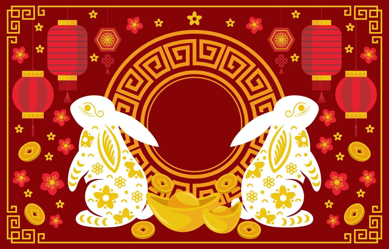 Water Rabbit Chinese New Year Flat Color Background vector