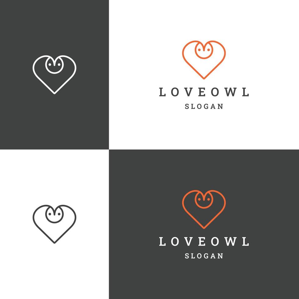 Ilustración de vector de plantilla de diseño de icono de logotipo de búho de amor
