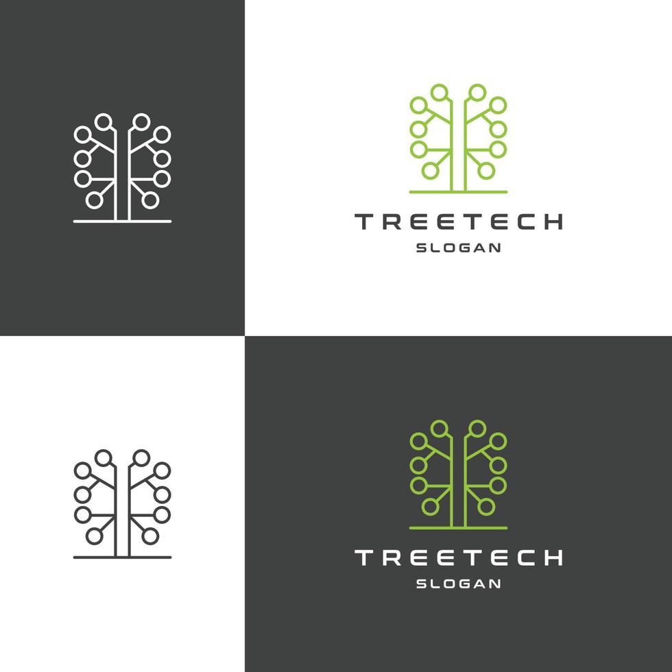 Ilustración de vector de plantilla de diseño de icono de logotipo de tecnología de árbol