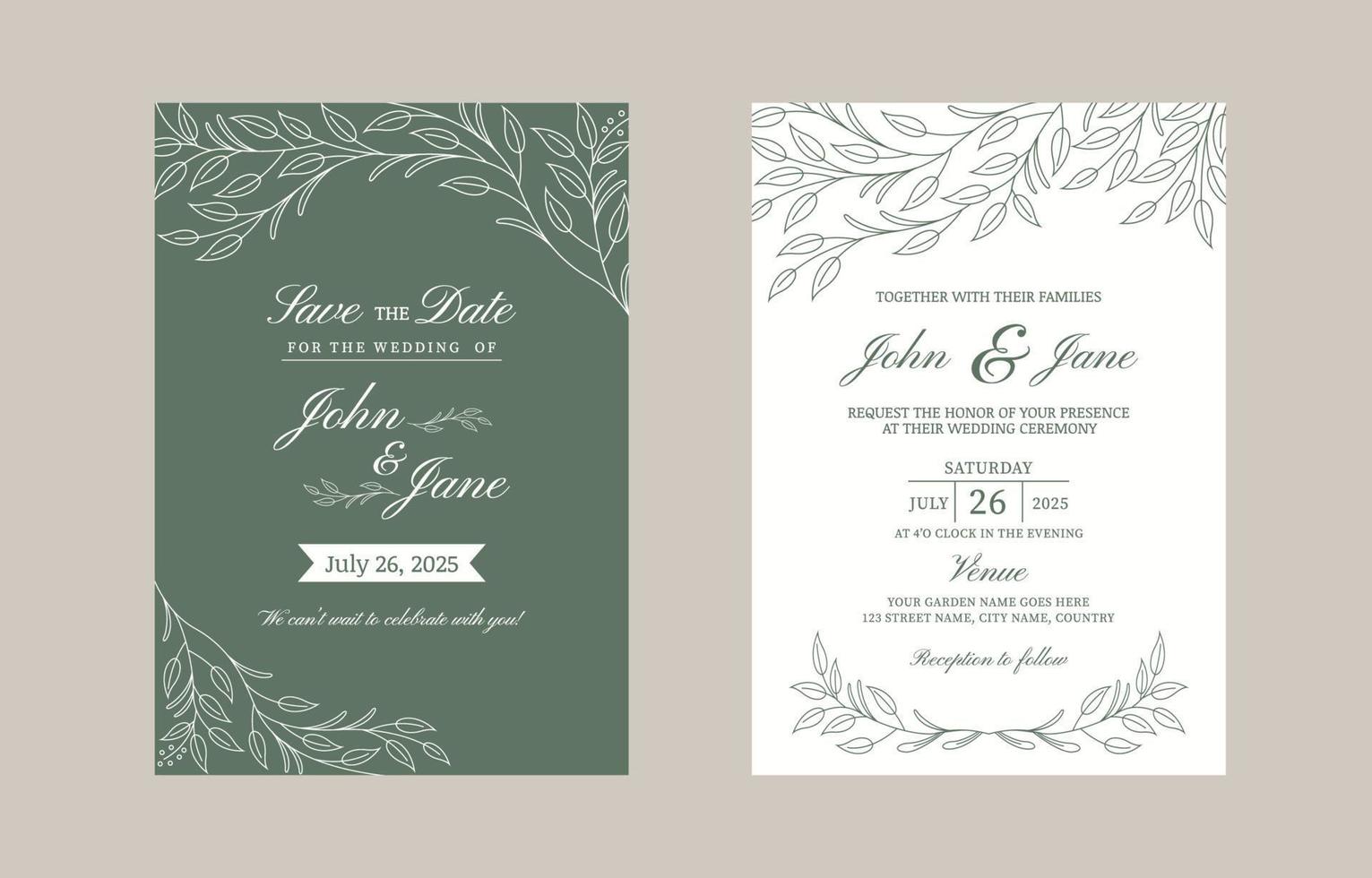 plantilla de invitación de boda semiformal moderna vector