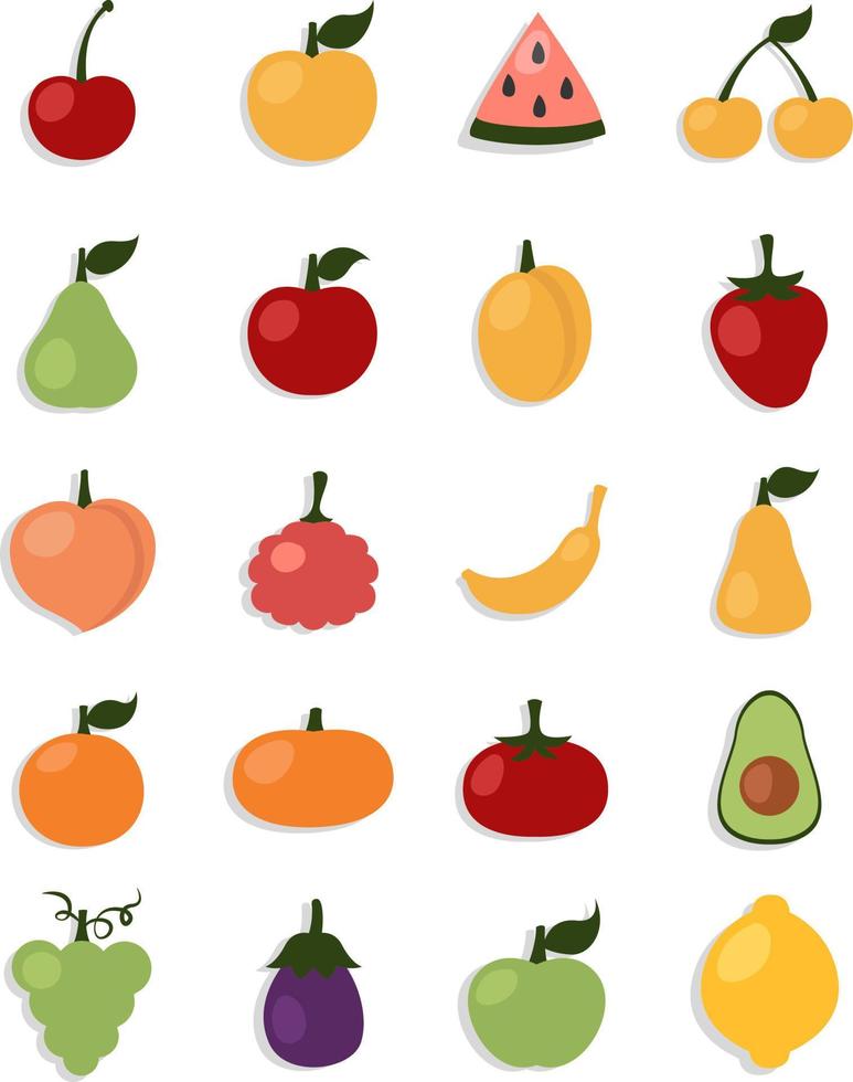 Fresh fruit and vegetables, illustration, vector, on a white background. vector