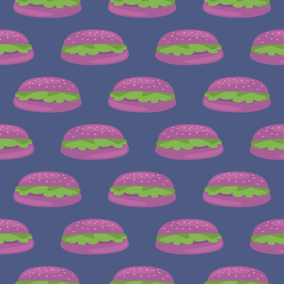 Violet burger,seamless pattern on dark purple background. vector