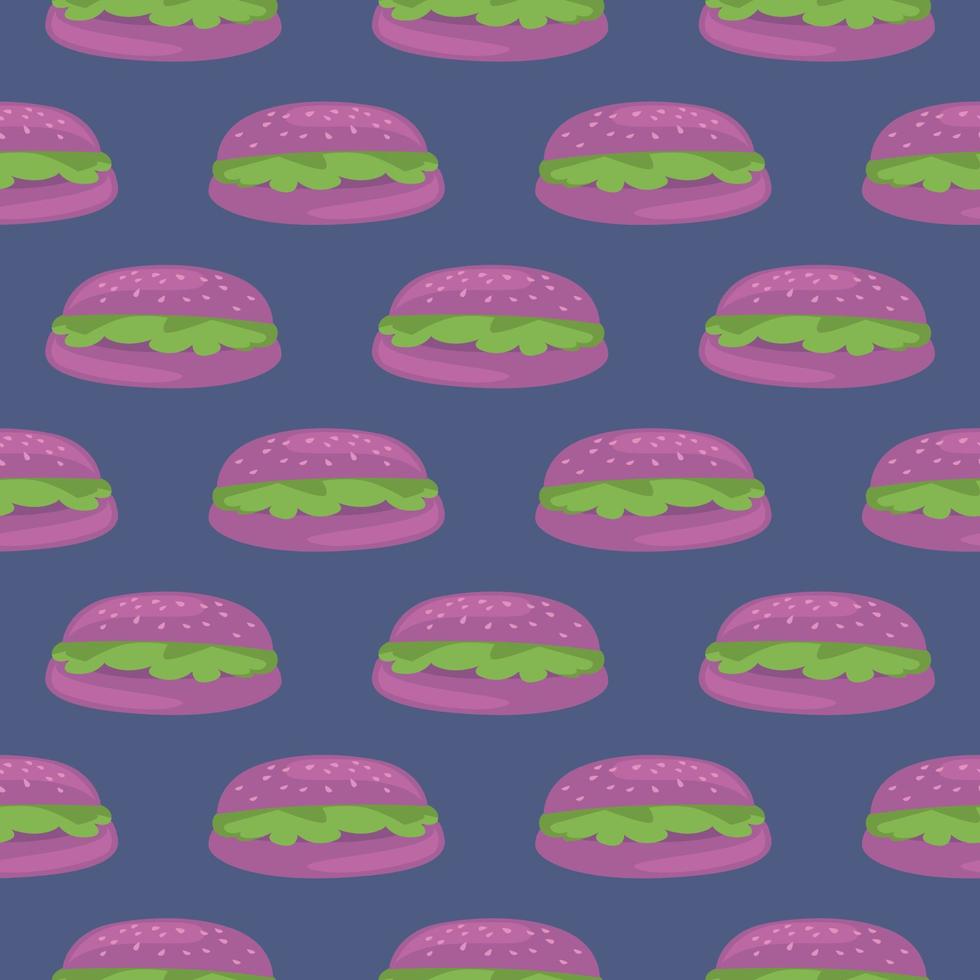 Violet burger,seamless pattern on dark purple background. vector