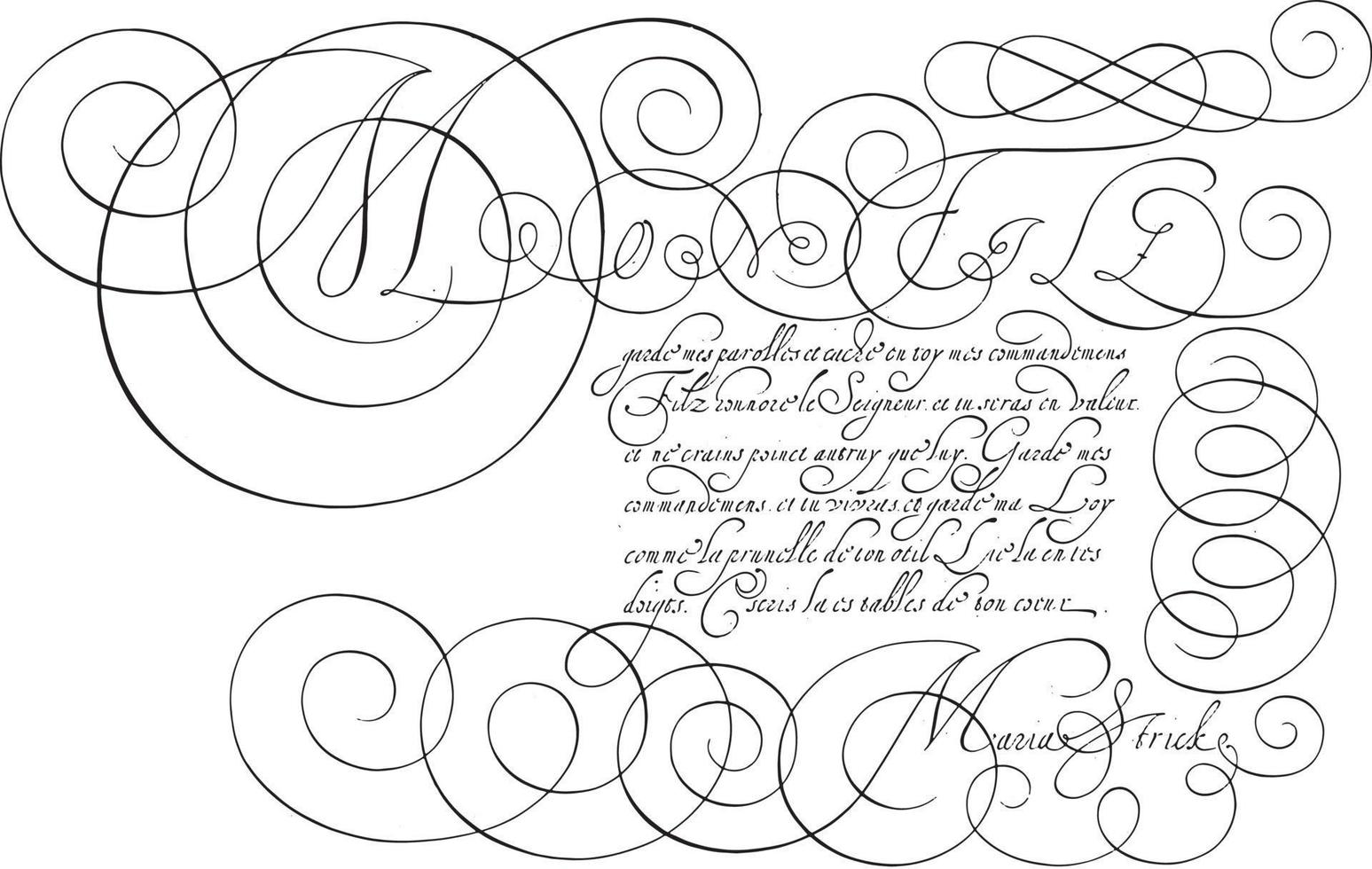 ejemplo de escritura con m mayúscula, ilustración vintage. vector