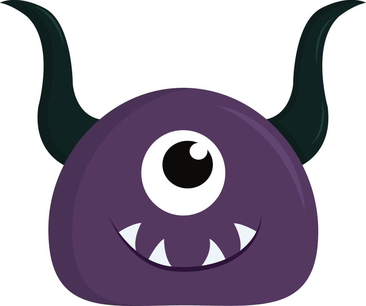 Purple monster with horns, vector or color illustration.