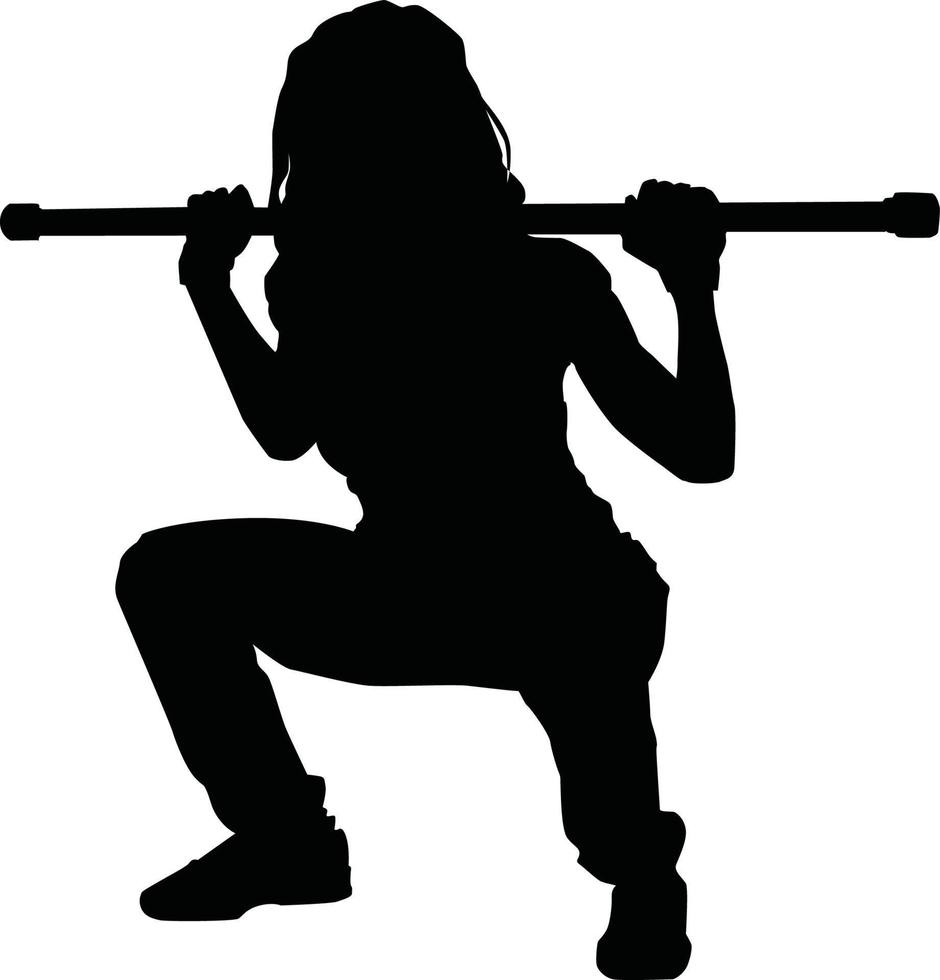 Silhouette of a woman doing squats, illustration, vector on white background.