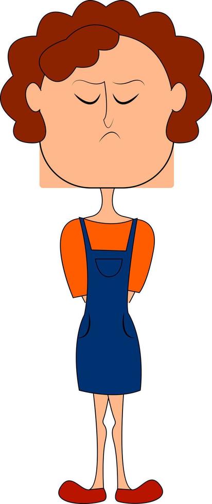 Angry woman in blue dress, illustration, vector on white background