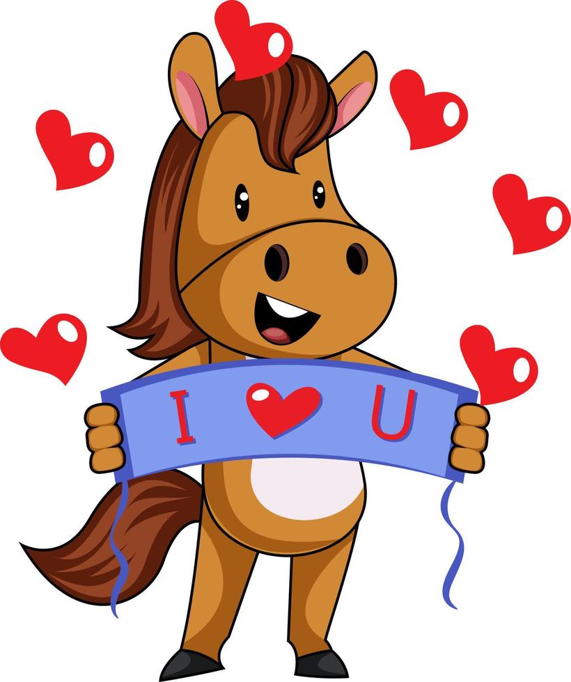 Horse in love, illustration, vector on white background.