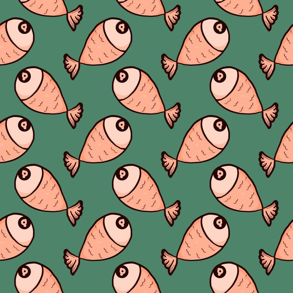 Small fish , seamless pattern on a green background. vector