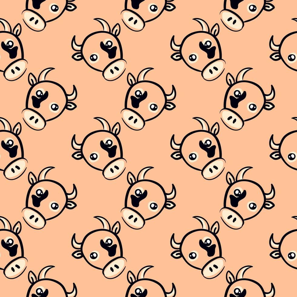 Cow head, seamless pattern on beige background. vector