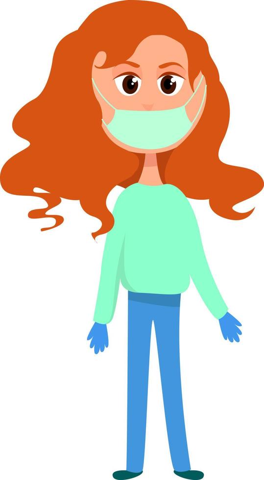 Girl with gloves , illustration, vector on white background