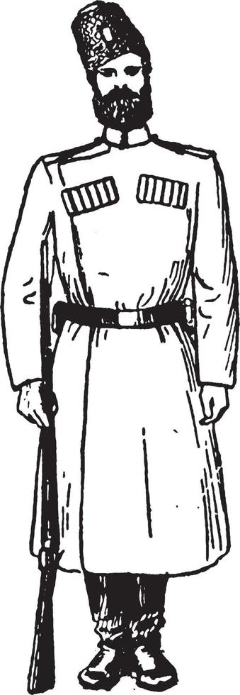 soldado de rusia en 1901, ilustración antigua. vector