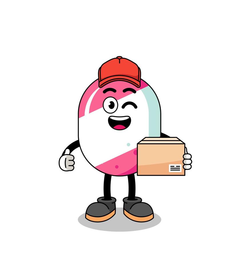 caricatura de mascota de caramelo como mensajero vector