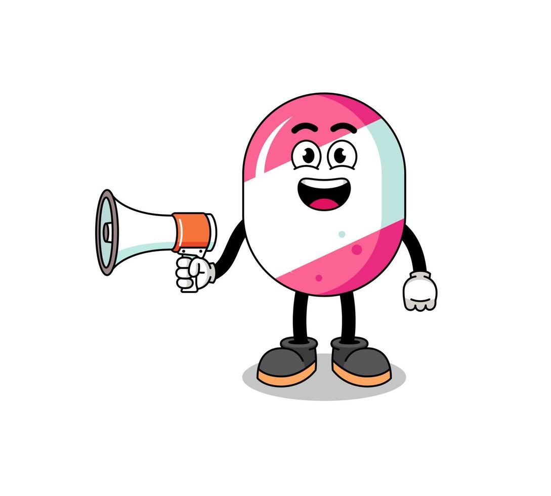 candy cartoon illustration holding megaphone vector