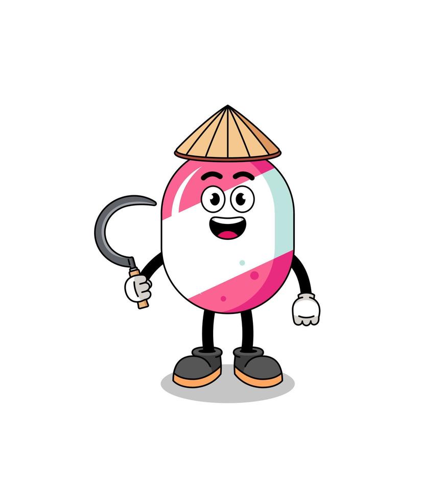 Illustration of candy as an asian farmer vector