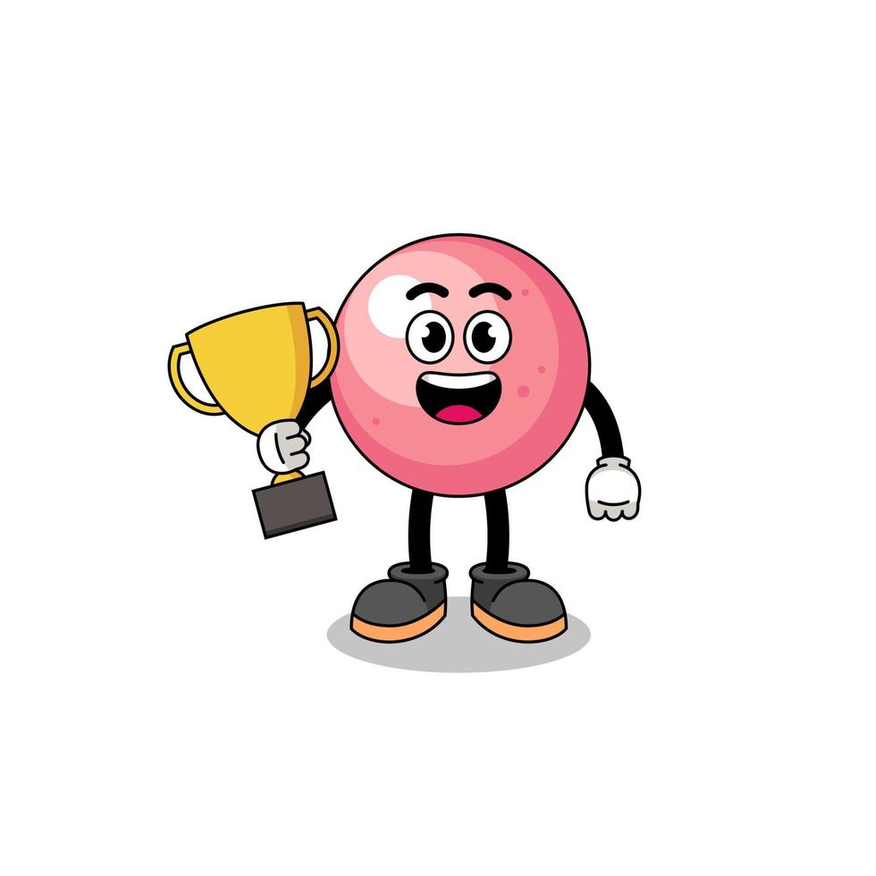 Cartoon mascot of gum ball holding a trophy vector