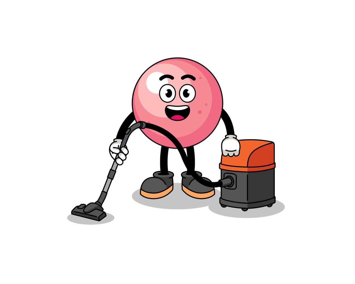 Character mascot of gum ball holding vacuum cleaner vector