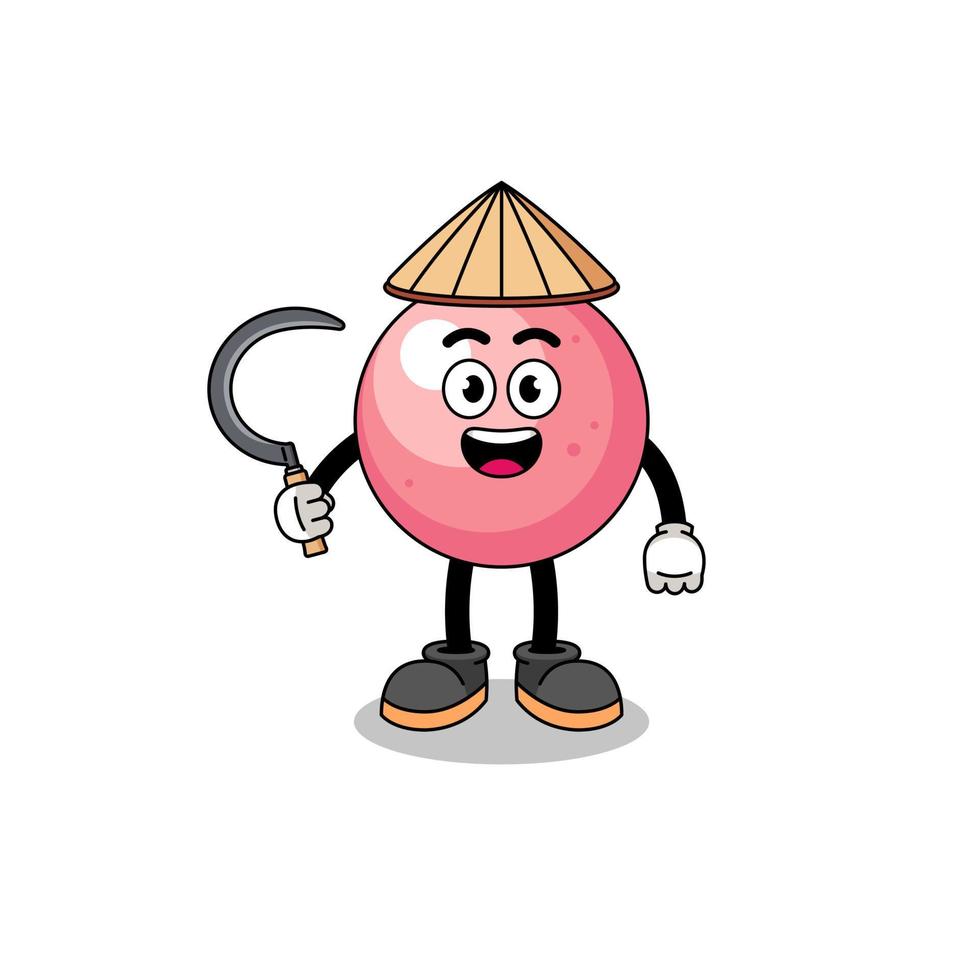 ilustración de una bola de chicle como granjero asiático vector