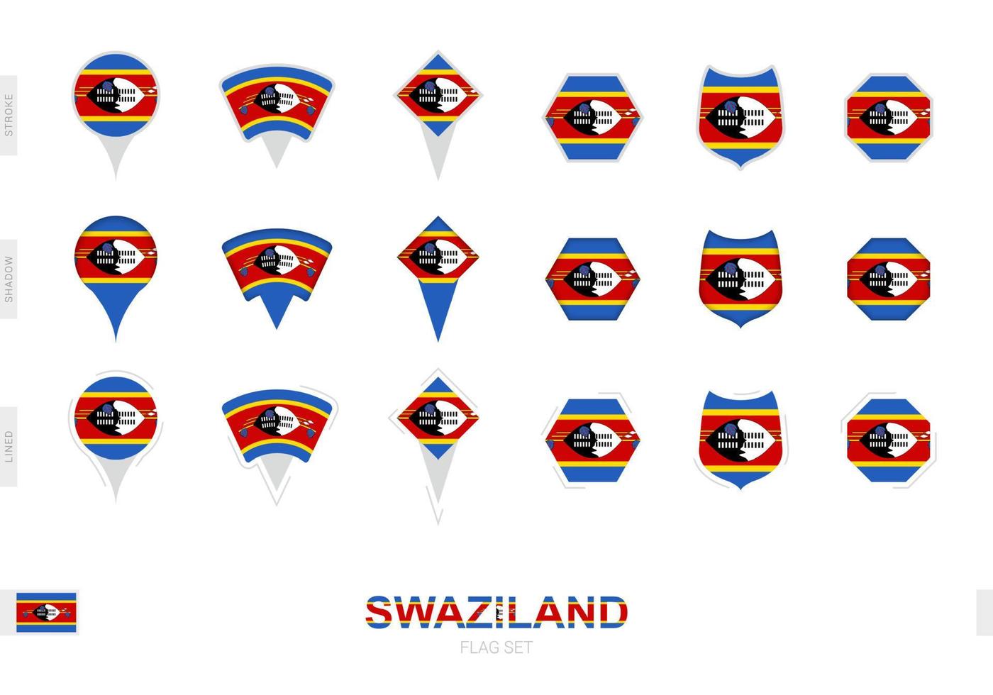 Collection of the Swaziland flag in different shapes and with three different effects. vector