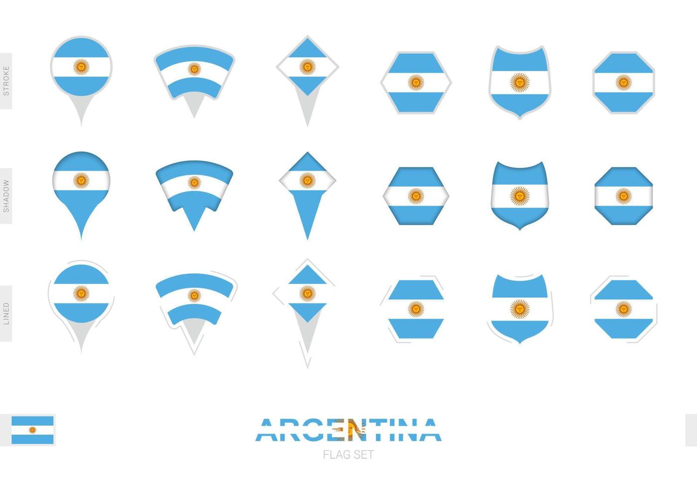 Collection of the Argentina flag in different shapes and with three different effects. vector