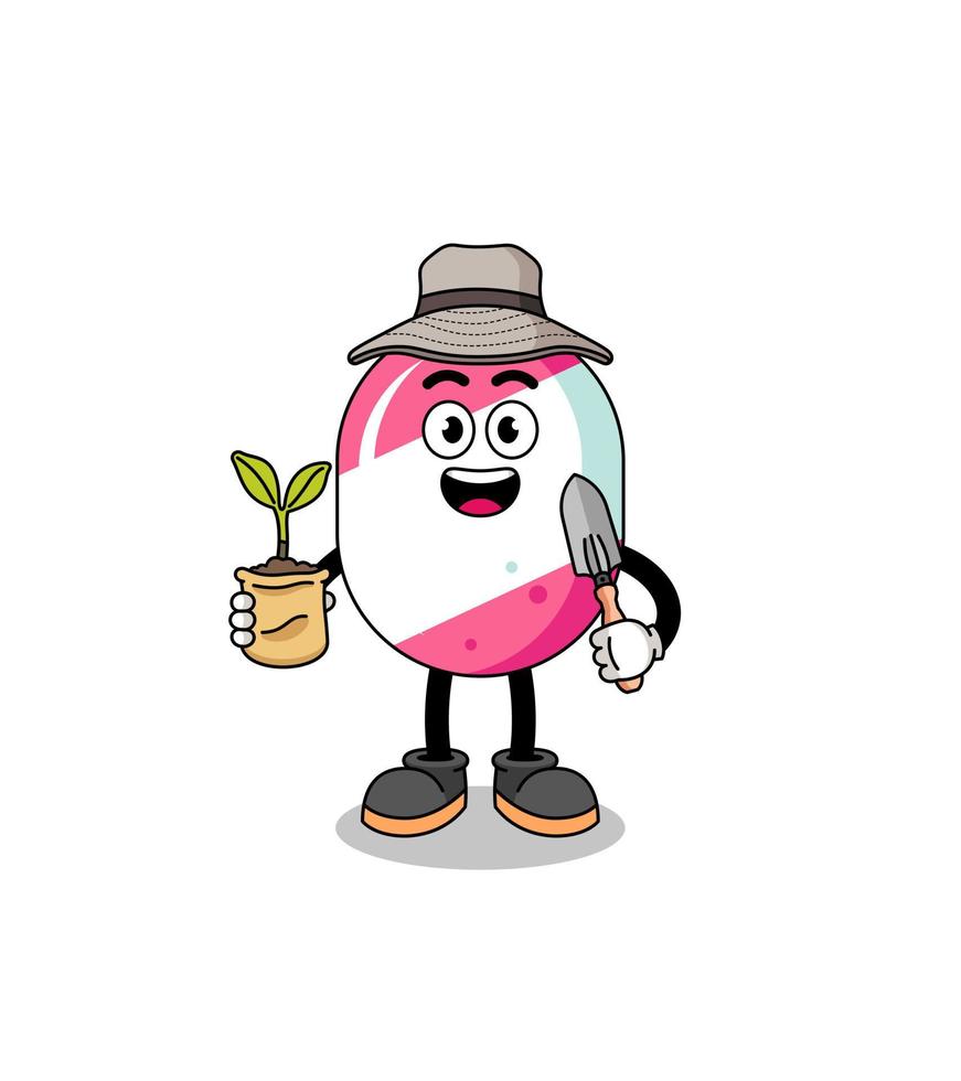 Illustration of candy cartoon holding a plant seed vector