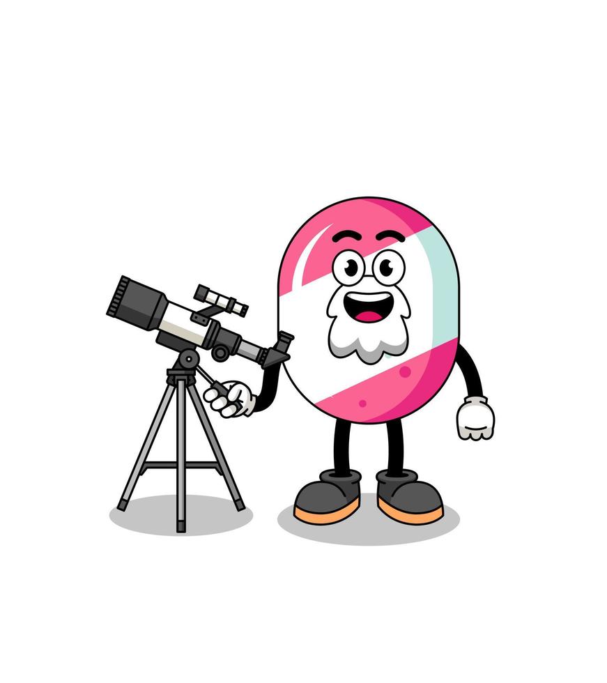 Illustration of candy mascot as an astronomer vector