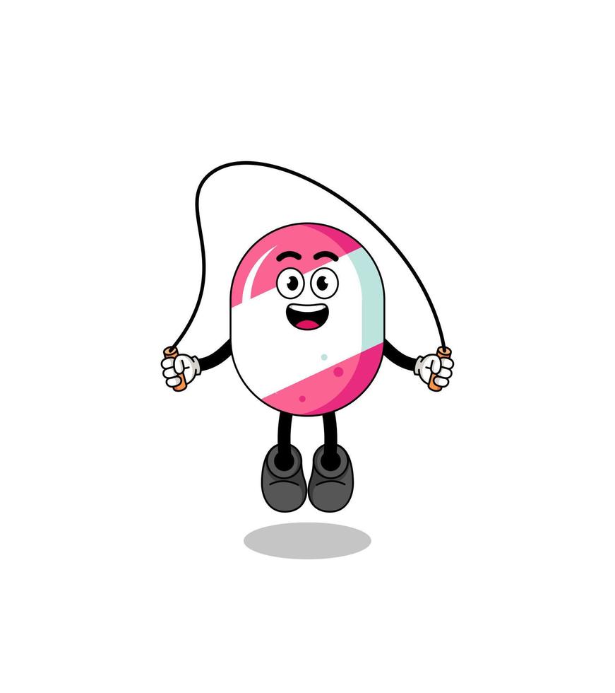 candy mascot cartoon is playing skipping rope vector
