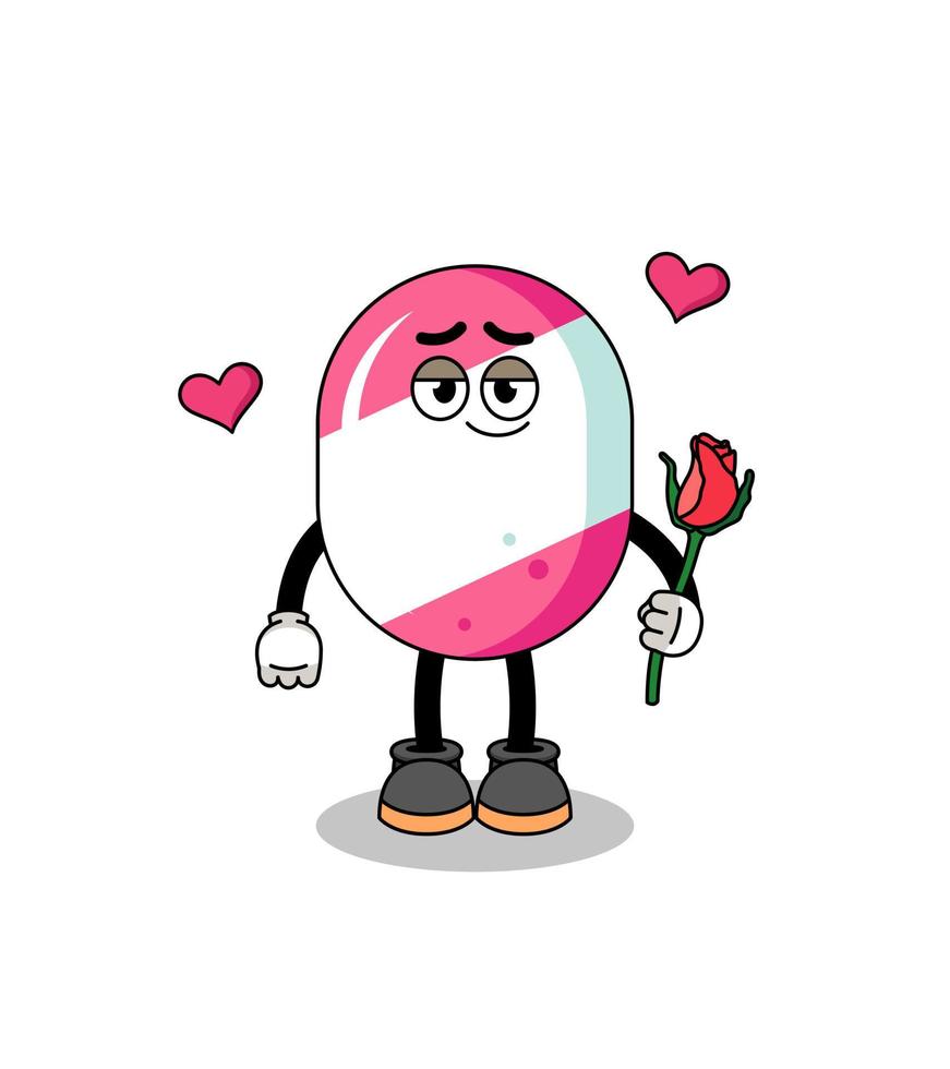 candy mascot falling in love vector
