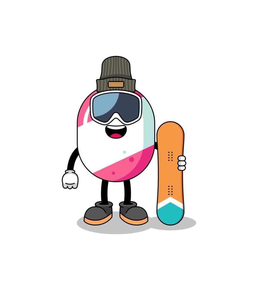 Mascot cartoon of candy snowboard player vector