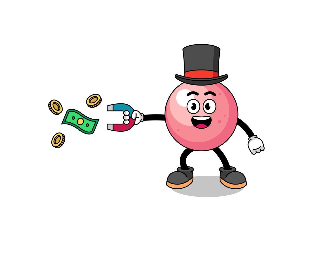 Character Illustration of gum ball catching money with a magnet vector