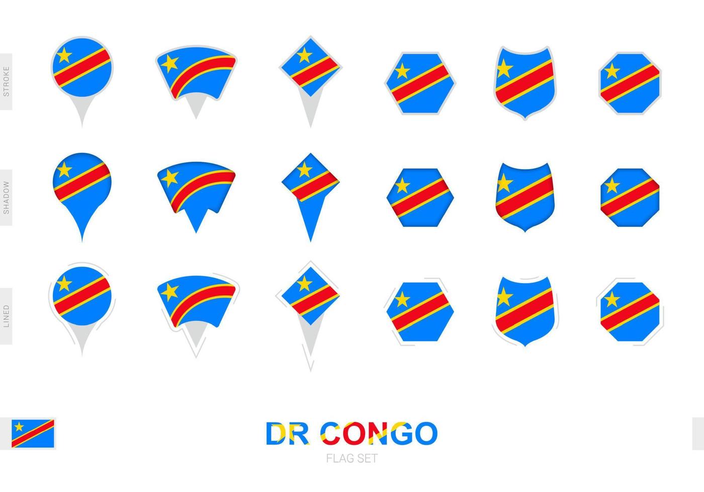 colección de la bandera del dr congo en diferentes formas y con tres efectos diferentes. vector