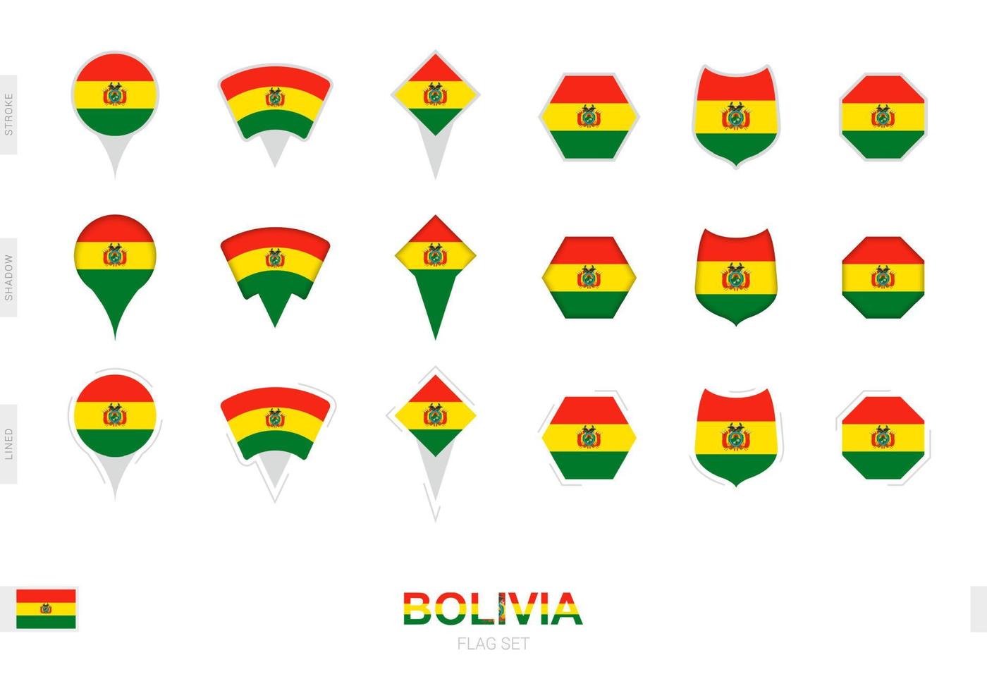 colección de la bandera de bolivia en diferentes formas y con tres efectos diferentes. vector