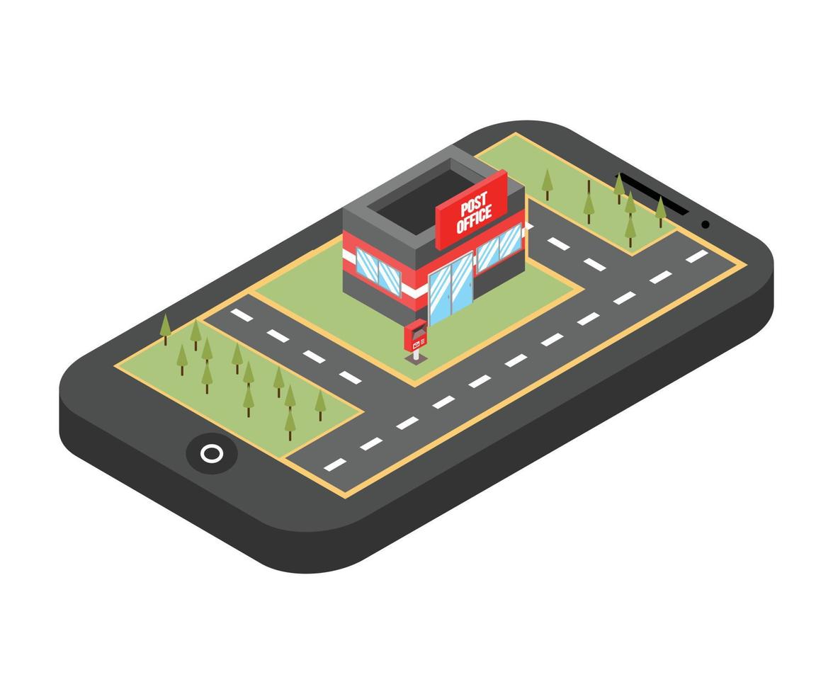 illustration of a building on a smartphone. on white background vector