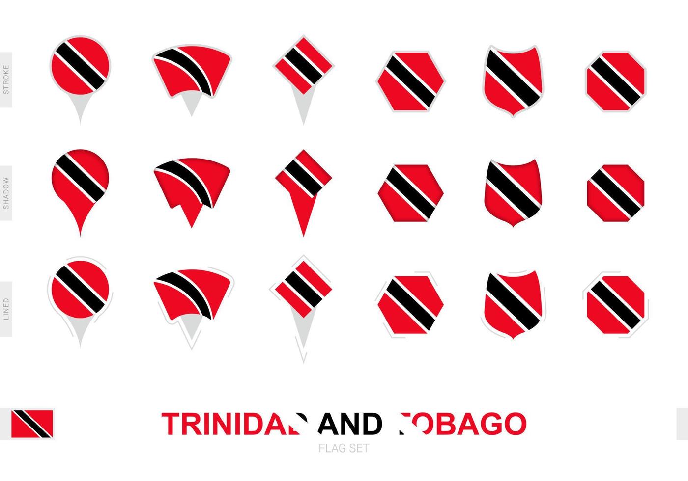 colección de la bandera de trinidad y tobago en diferentes formas y con tres efectos diferentes. vector