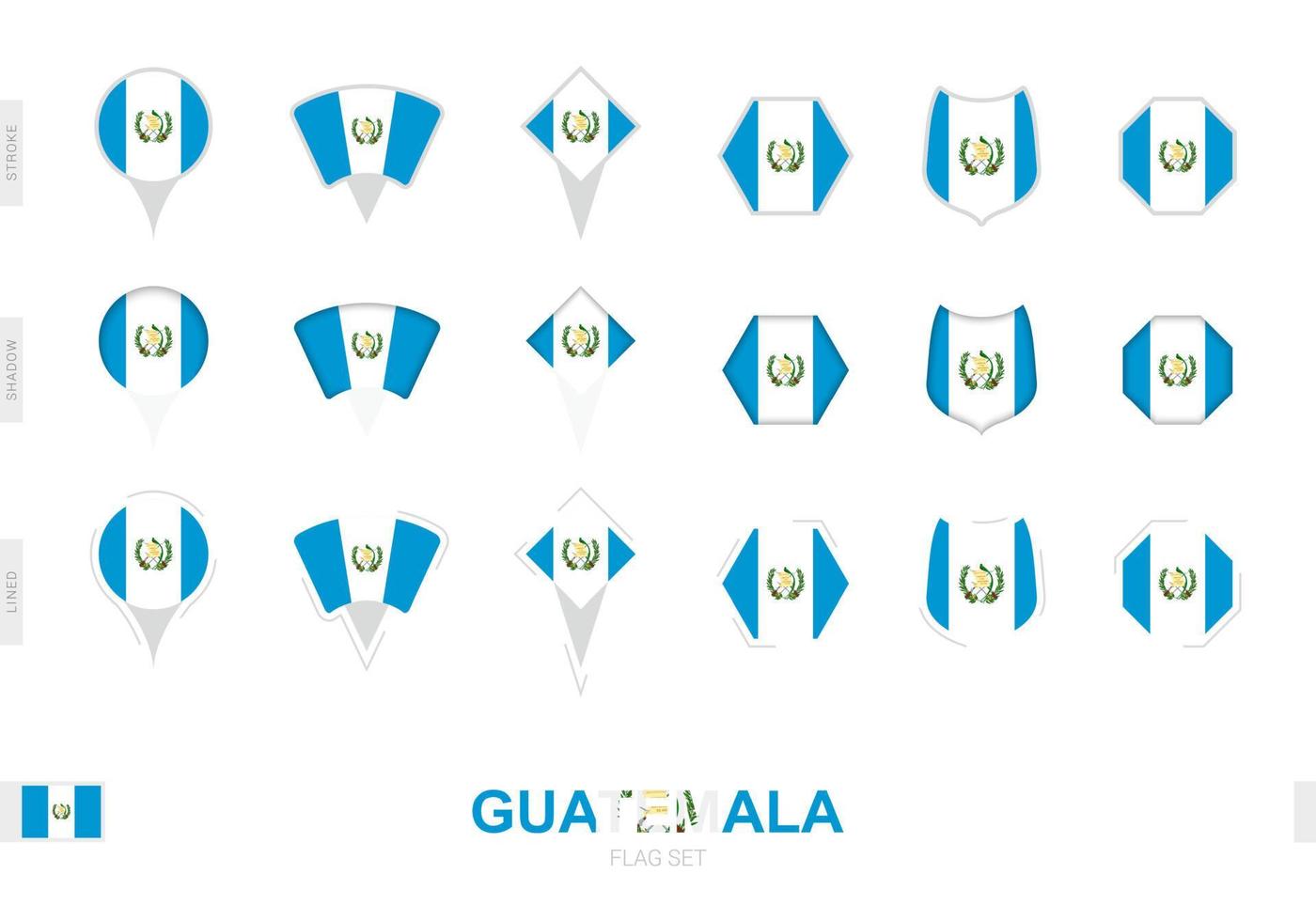 Collection of the Guatemala flag in different shapes and with three different effects. vector