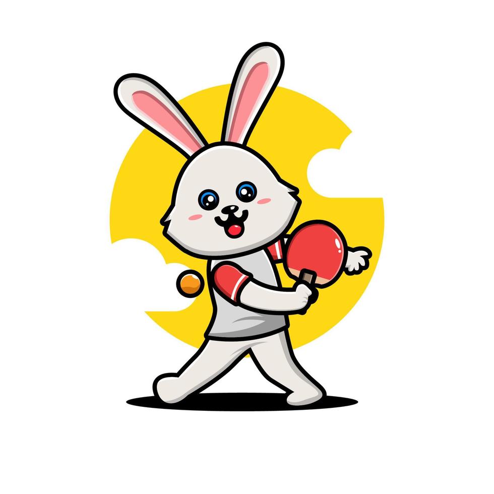 Cute rabbit playing table tennis vector