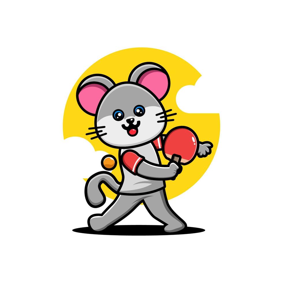 Cute mouse playing table tennis vector
