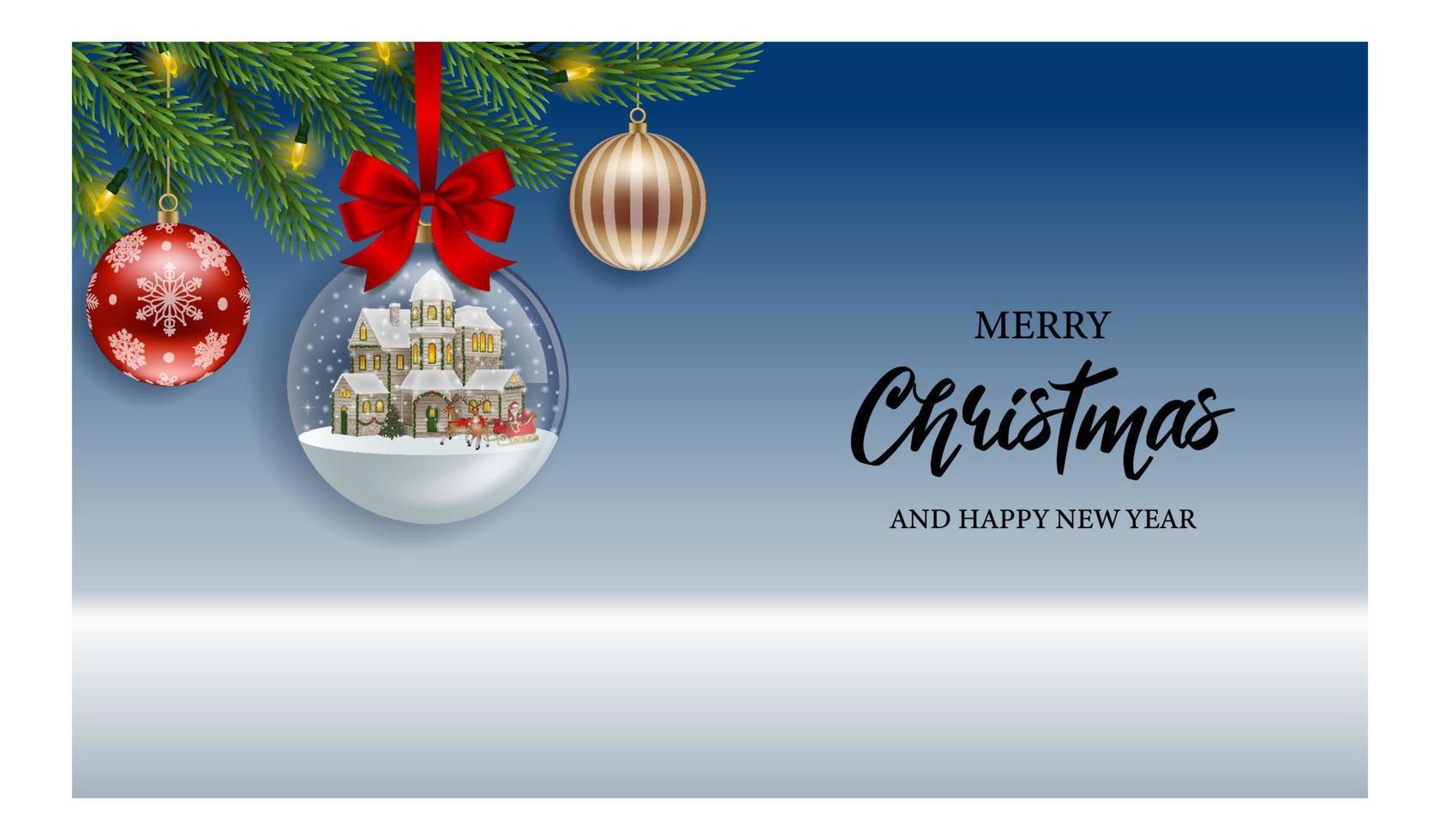 christmas background with pine branches and christmas balls. christmas tree with transparent bauble vector