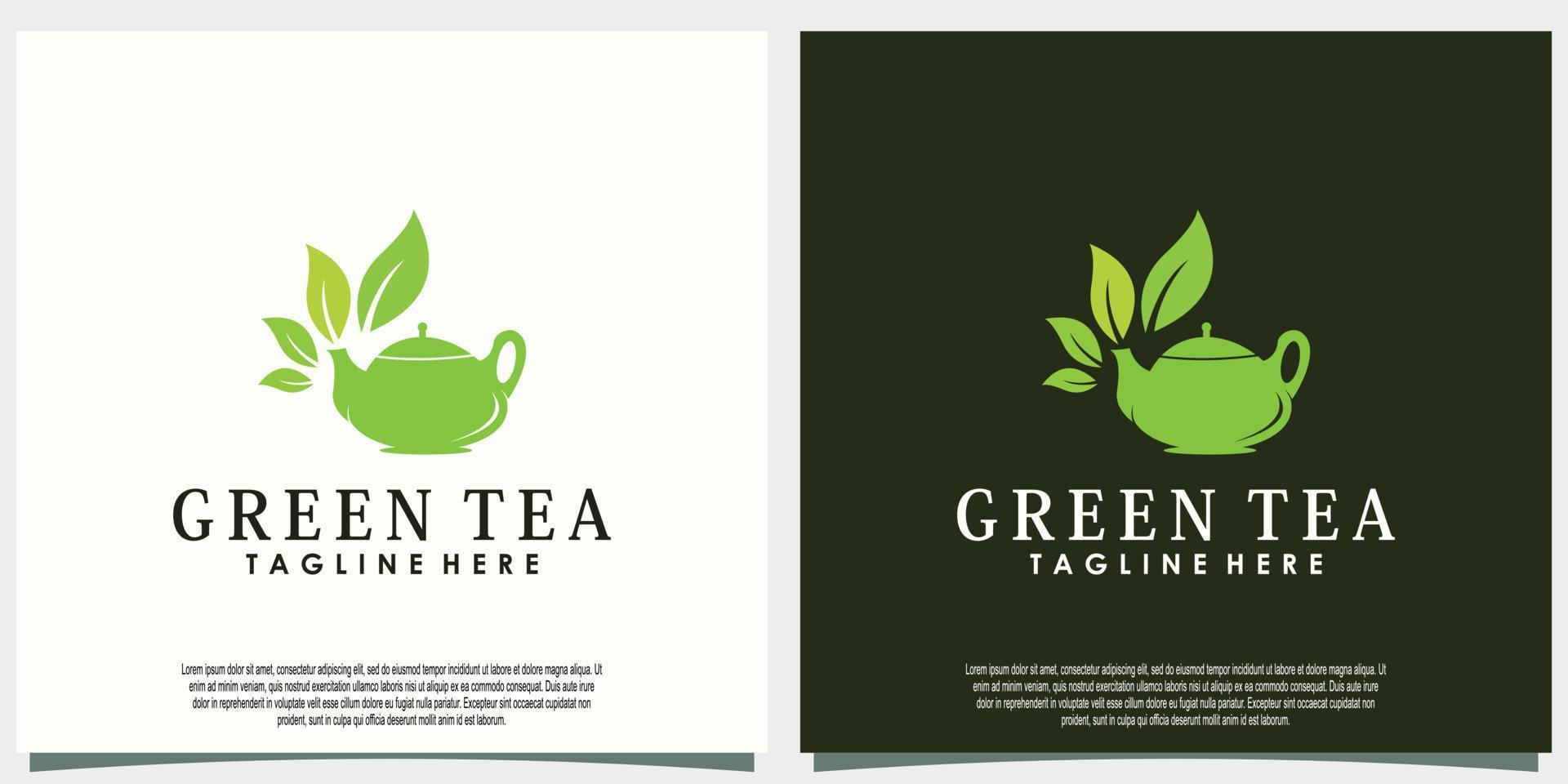 green tea logo design with leaf and teapot creative concept vector