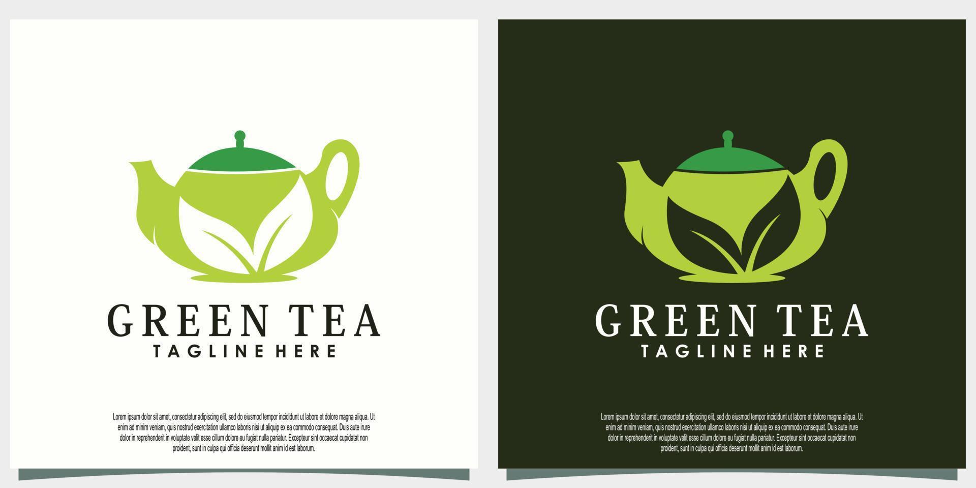 green tea logo design with leaf and teapot creative concept vector