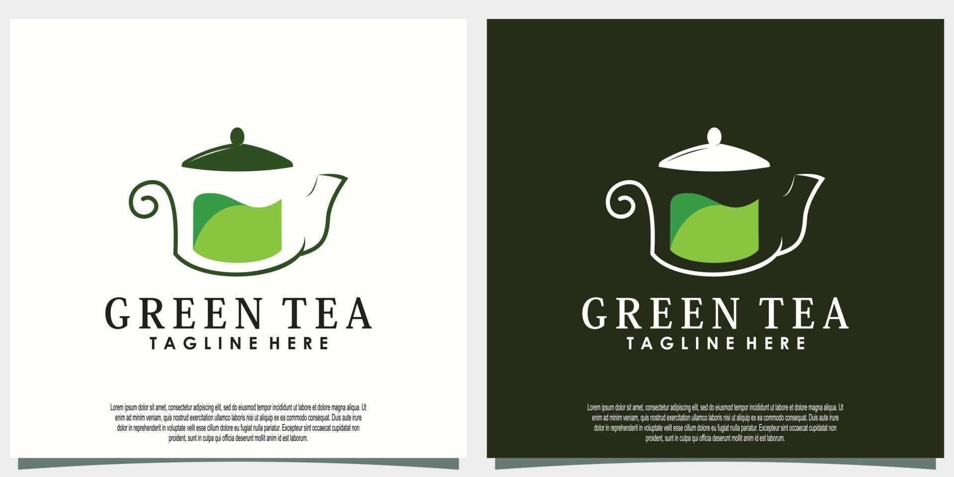 diseño de logotipo de té verde con concepto creativo de hoja y tetera vector