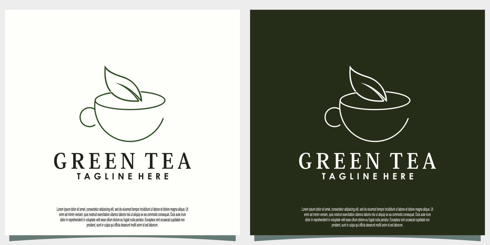 green tea logo design with leaf and teapot creative concept vector