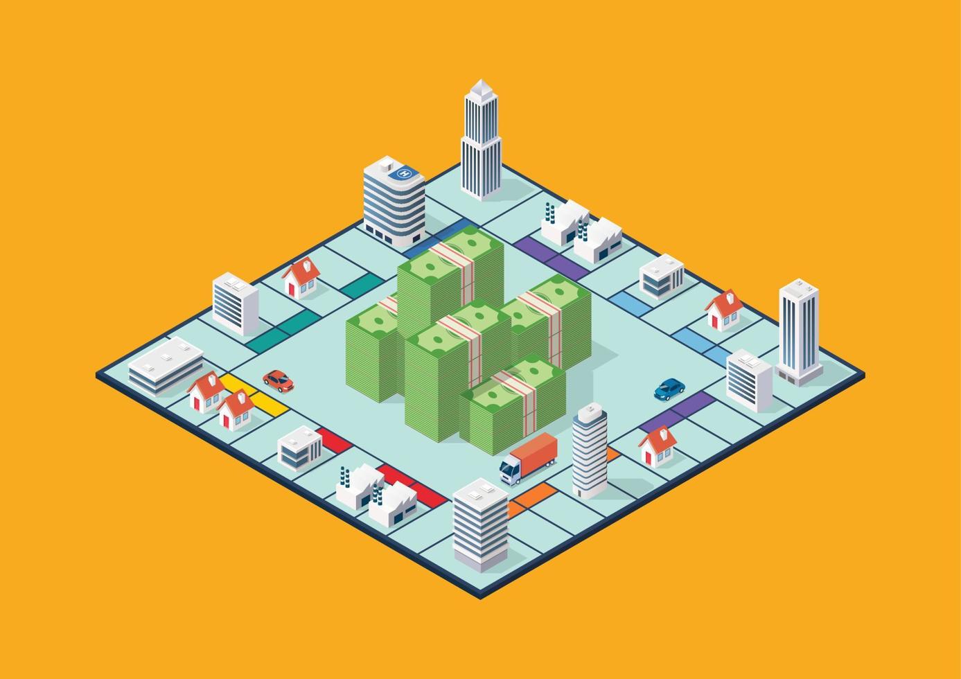 Isometric buildings on board game vector