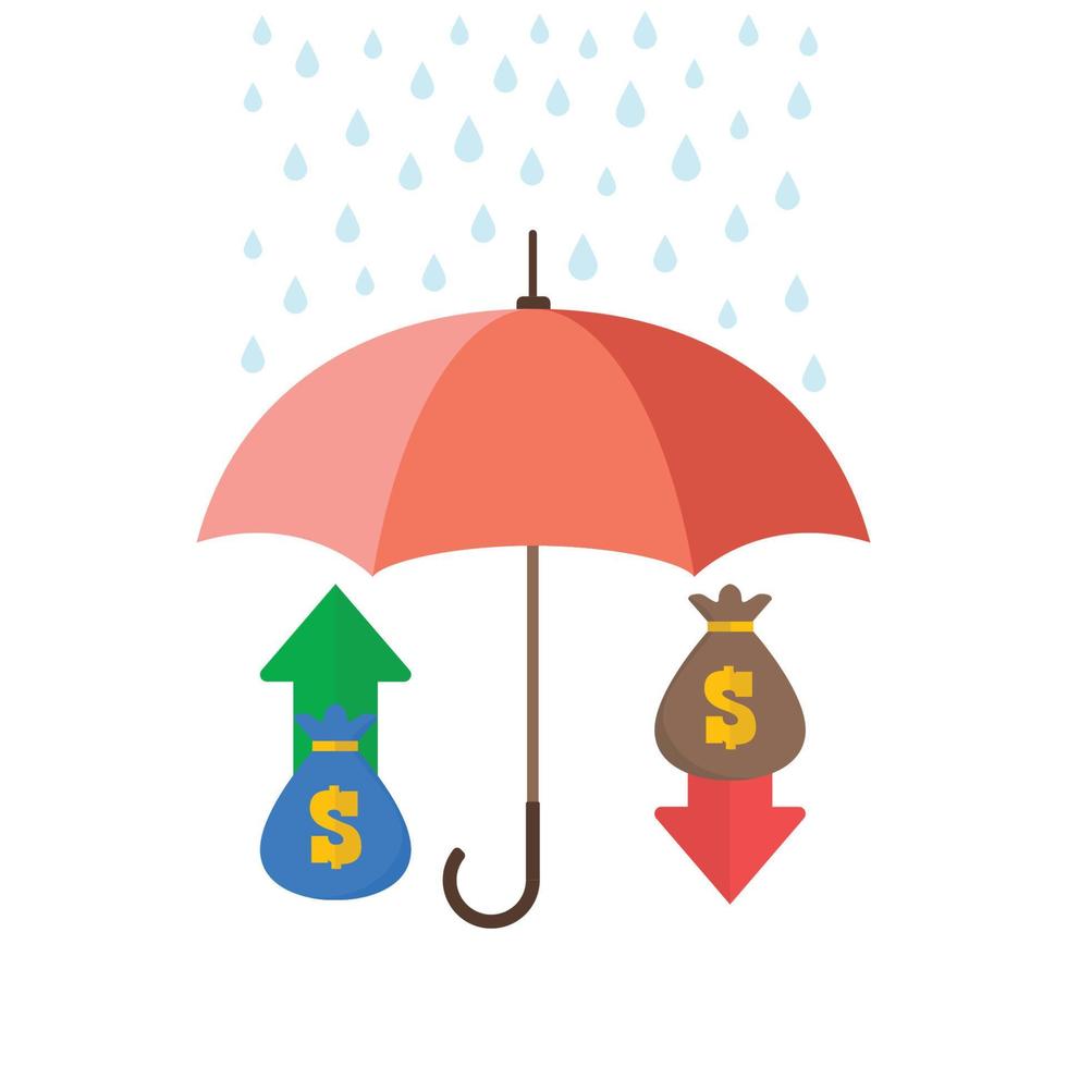 Cloud with Rain drop on umbrella with money bags vector