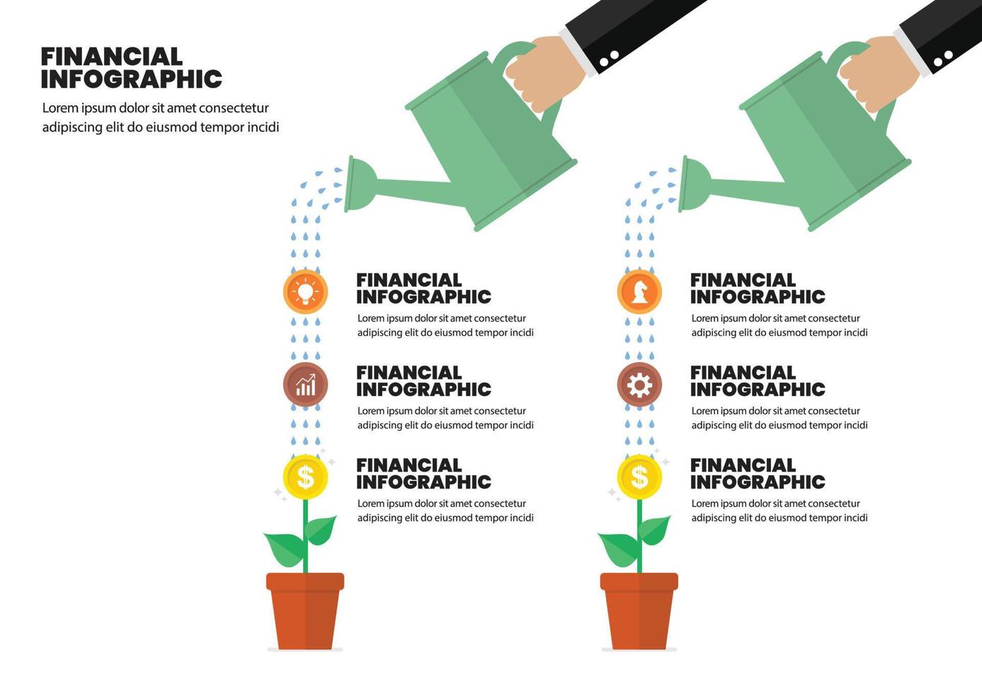 mano regando dinero planta infografía vector